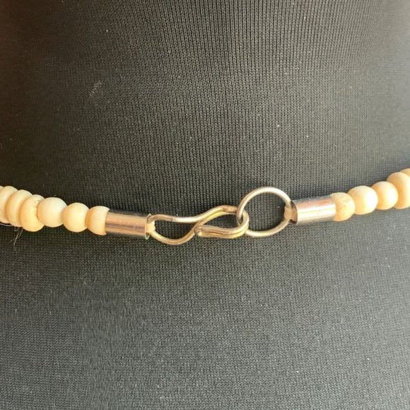 Vintage Tribal Brass Carved Cream Bone Bead Necklace 29" - Picture 4 of 4